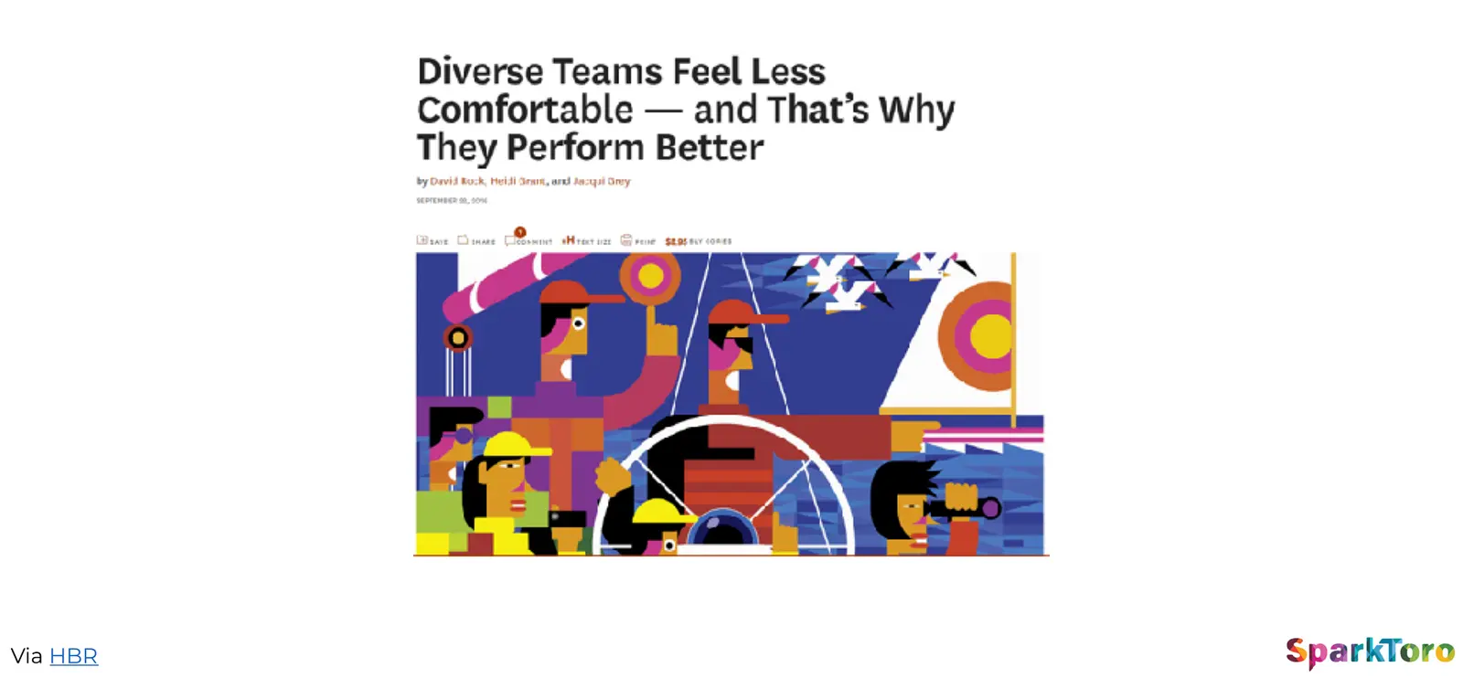 Harvard Business Review headline: 'Diverse Teams Feel Less Comfortable - and That's Why They Perform Better'